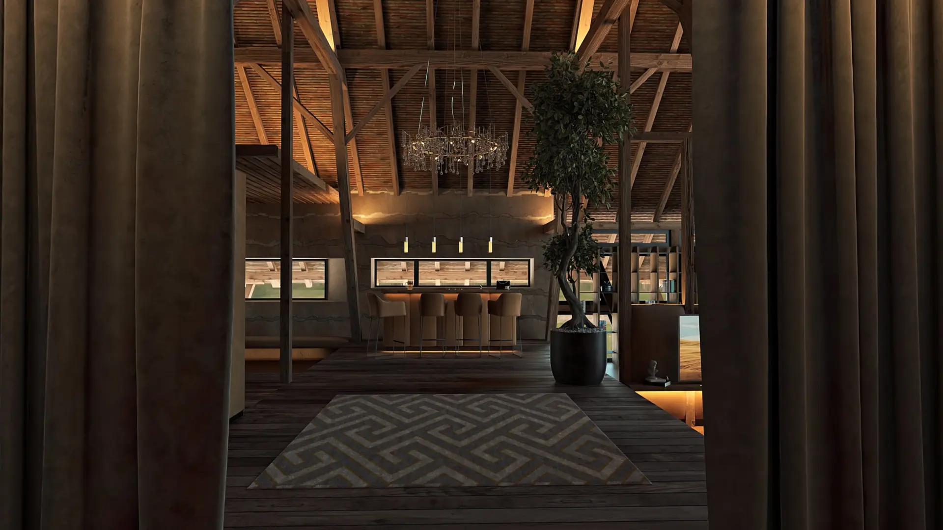 Modernes, stilvolles Wohnzimmer mit Holzakzenten