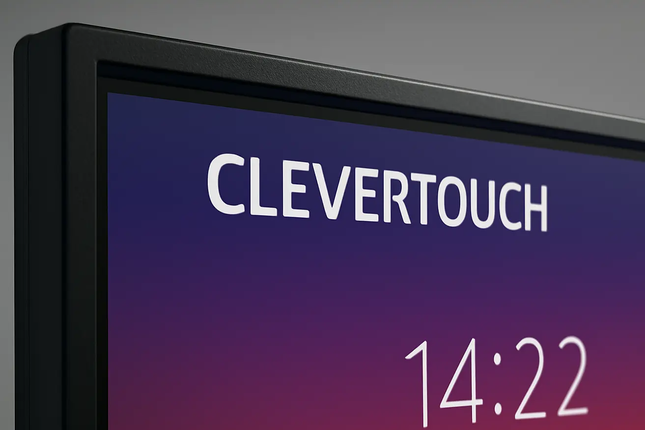Interaktives Display mit Clevertouch und Uhrzeit 14:22