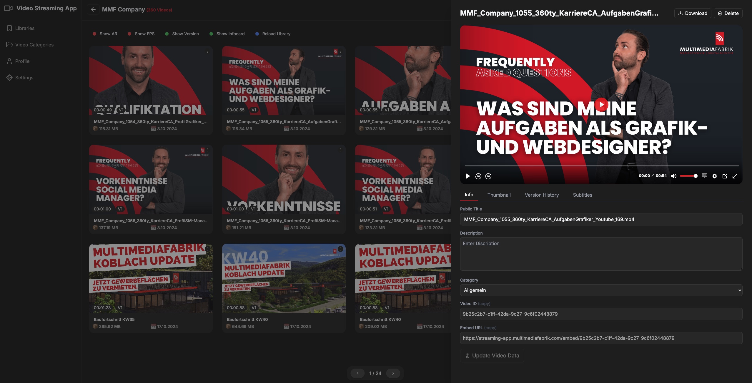 MMF Company Videos Streaming APP Übersicht