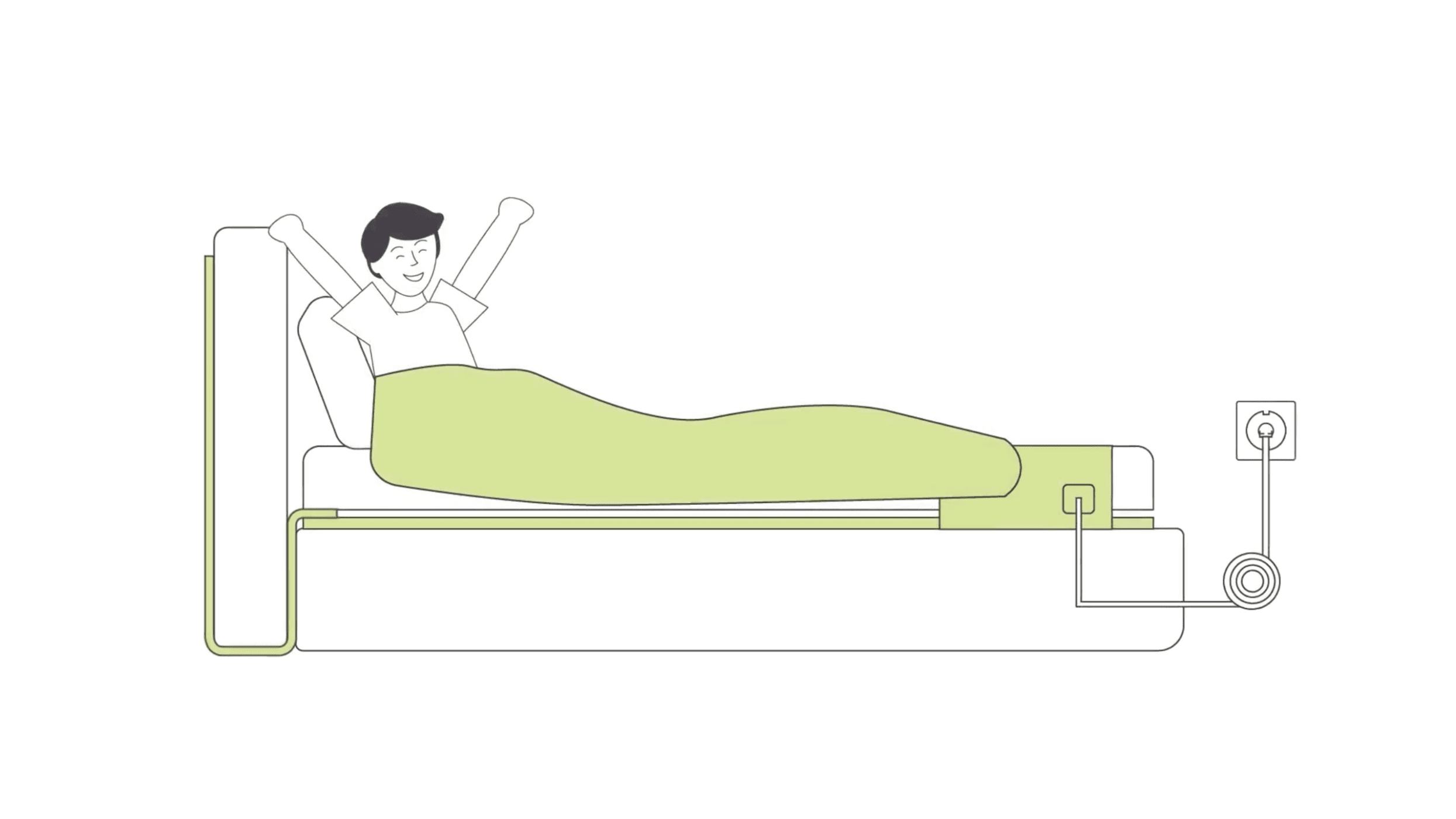 Person wacht glücklich im Bett auf
