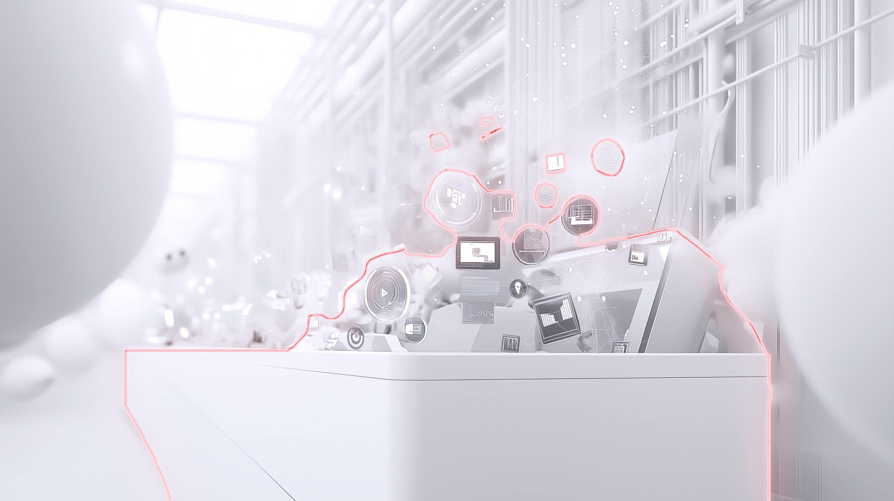 Abstrakte Darstellung digitaler Technologie im Raum.