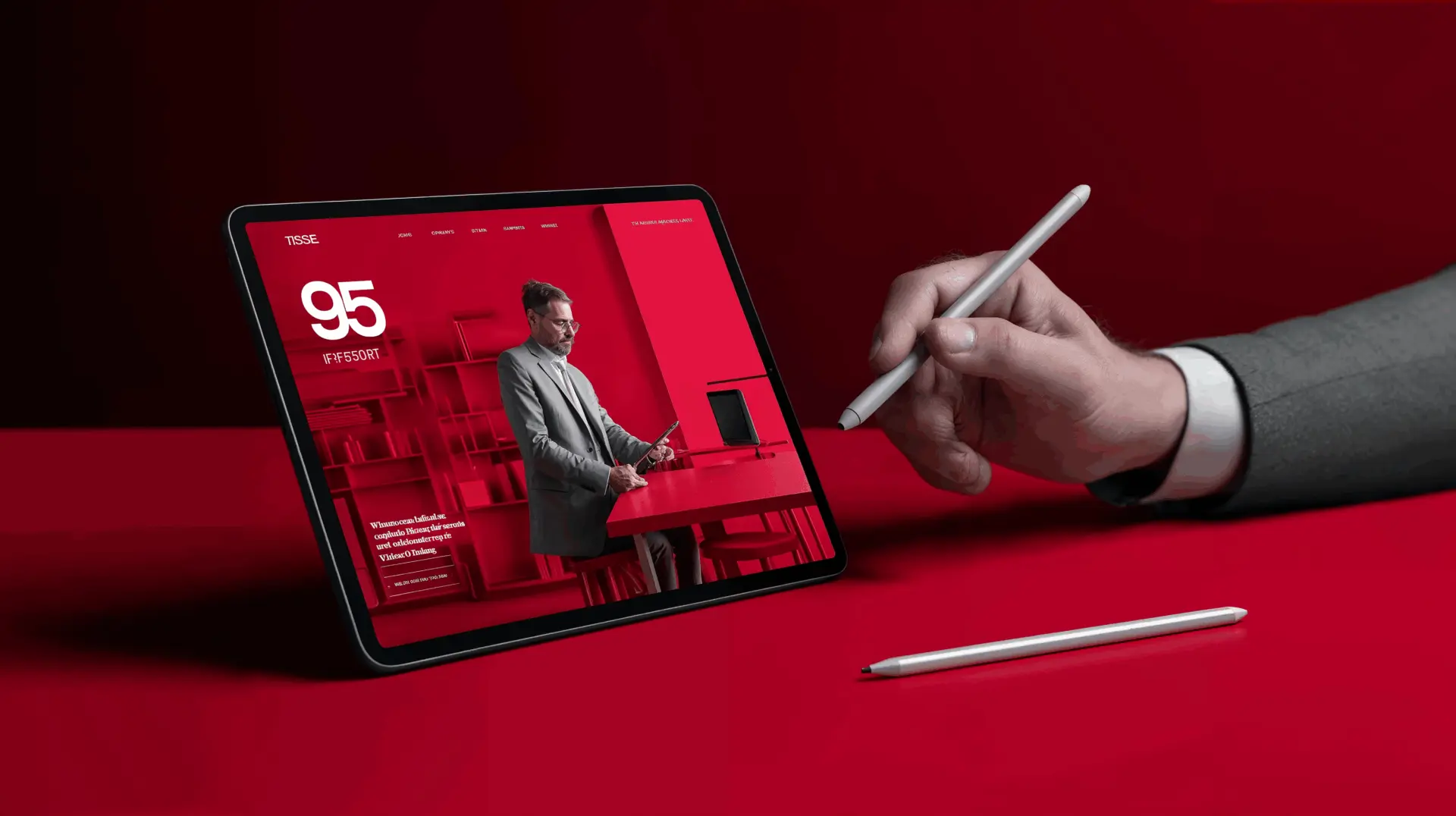 Tablet mit rotem Bildschirm und Stylus