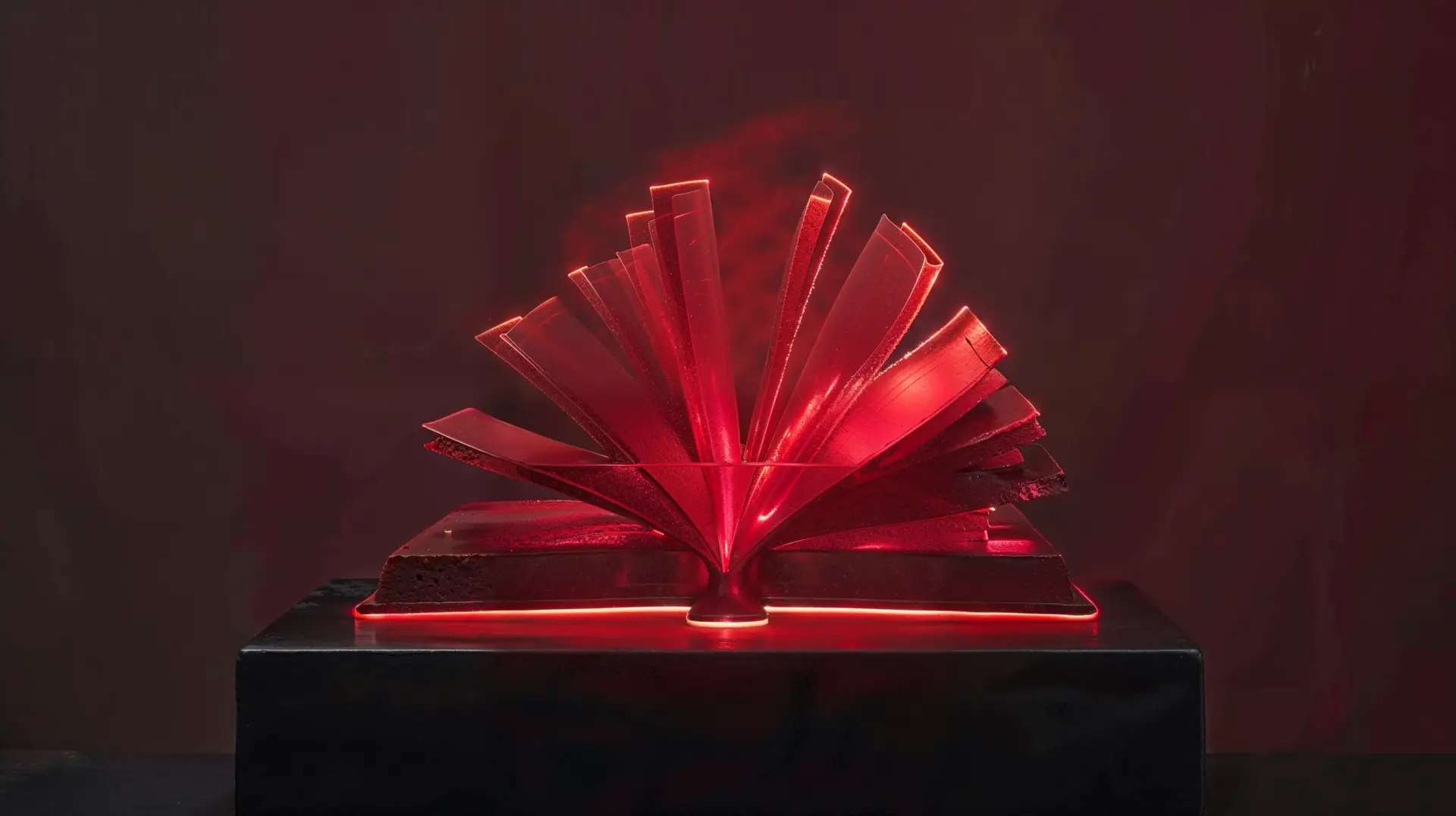 Leuchtendes rotes Buch in dunkler Umgebung