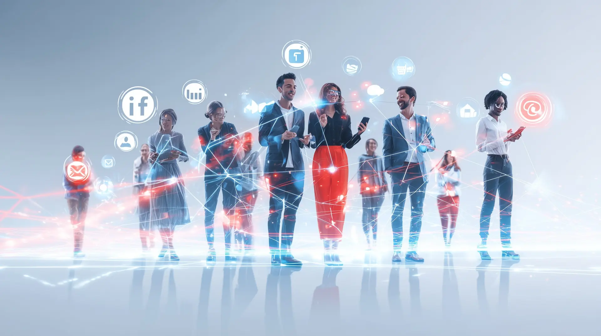 Menschen mit digitalen Symbolen und Vernetzung