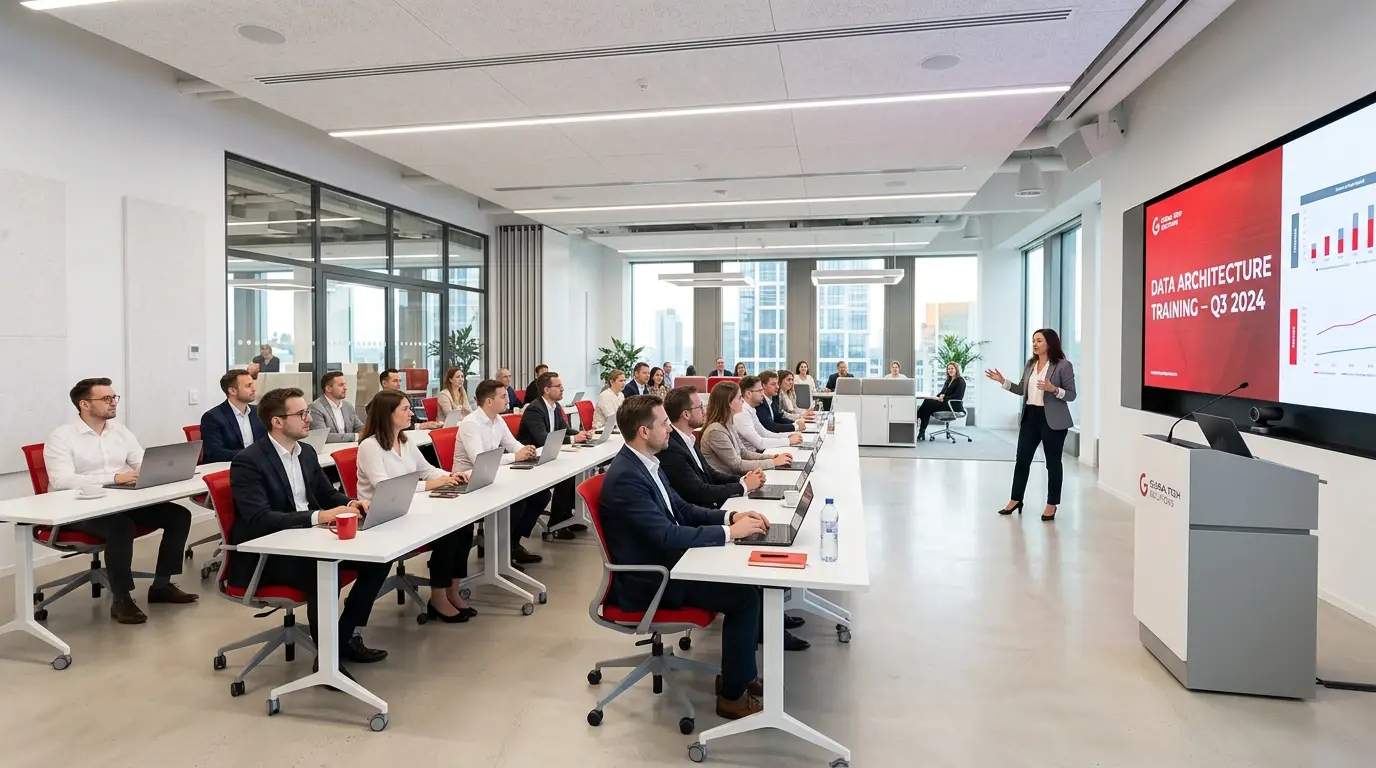 Schulungsraum mit Dual-Display-Setup — MULTIMEDIAFABRIK