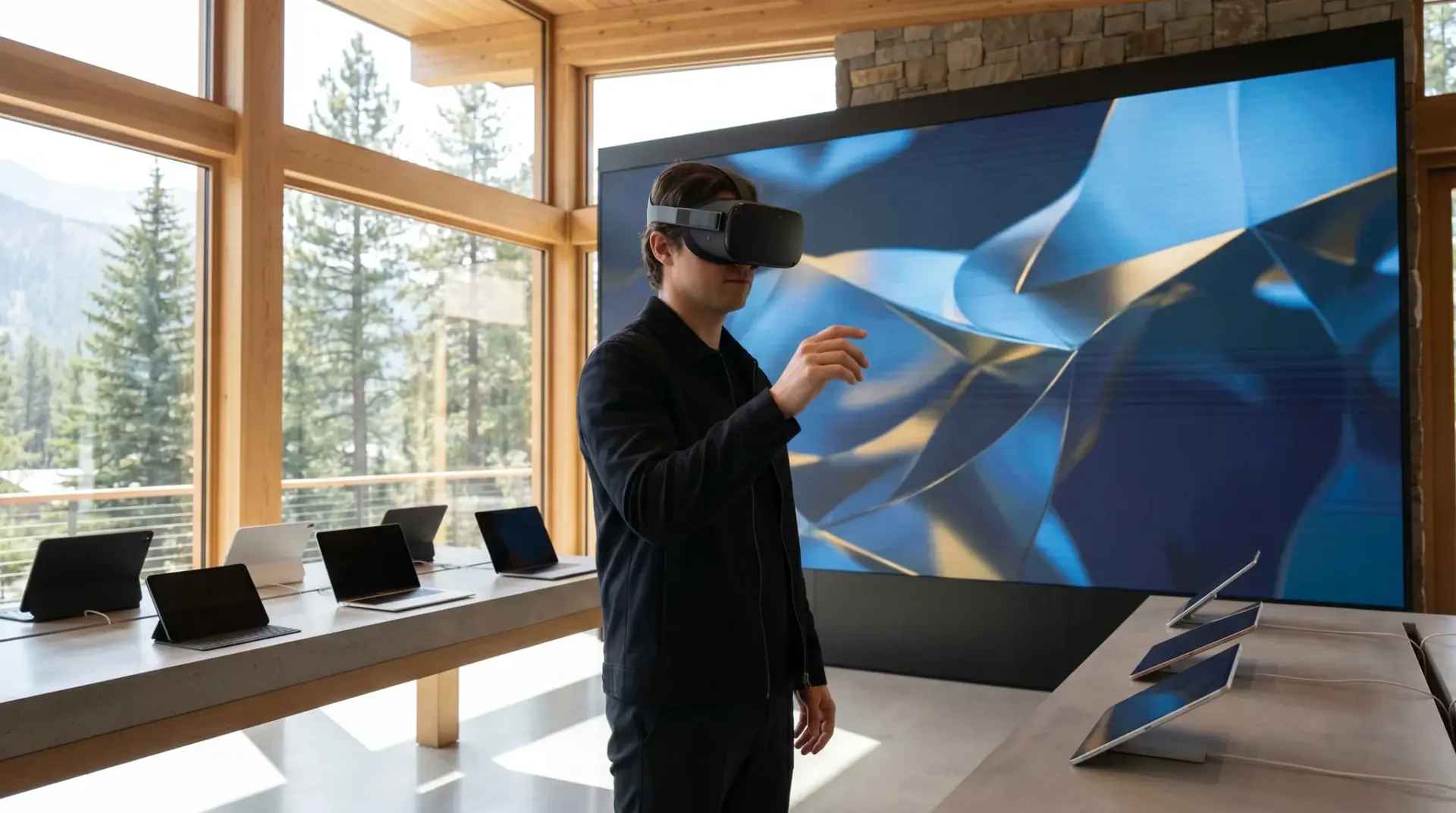Besucher erlebt eine VR-taugliche 360-Grad-Tour mit Headset im Showroom