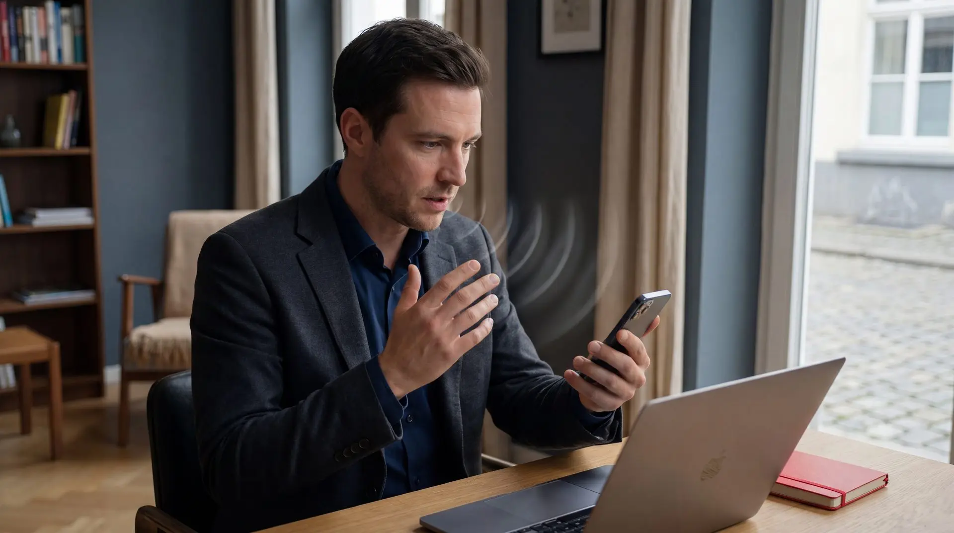 Person spricht eine Sprachnotiz ins Smartphone