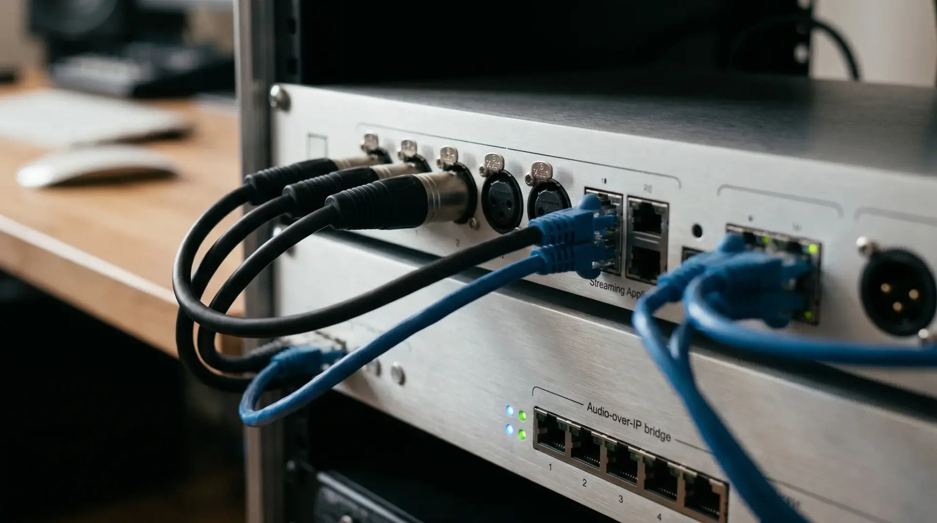 Streaming-Appliance und Audio-over-IP-Bridge mit Anschlüssen im Detail