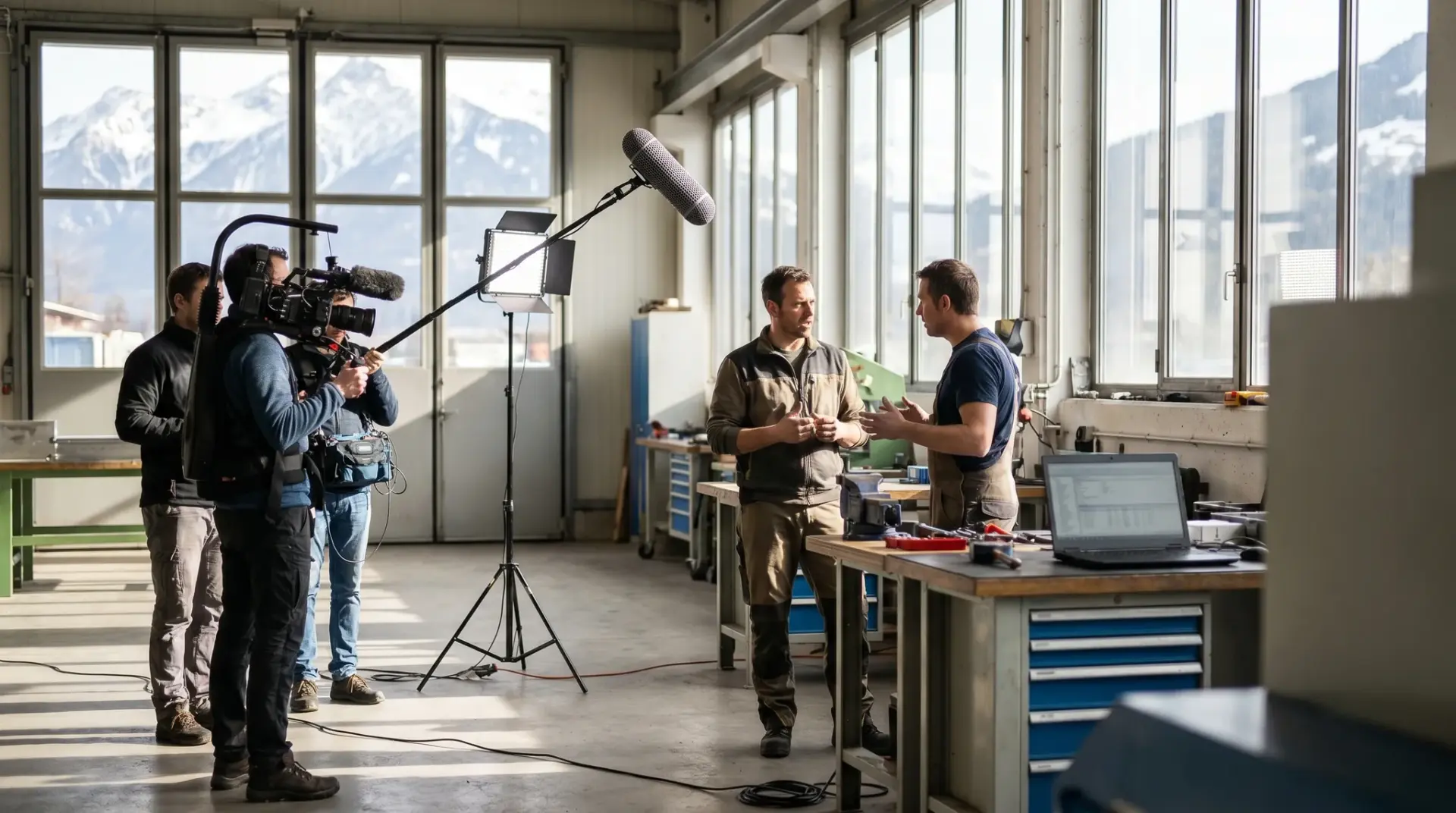 Mittelständisches Vorarlberger Unternehmen, dessen Mitarbeiter für einen Social-Clip vor Ort gefilmt werden