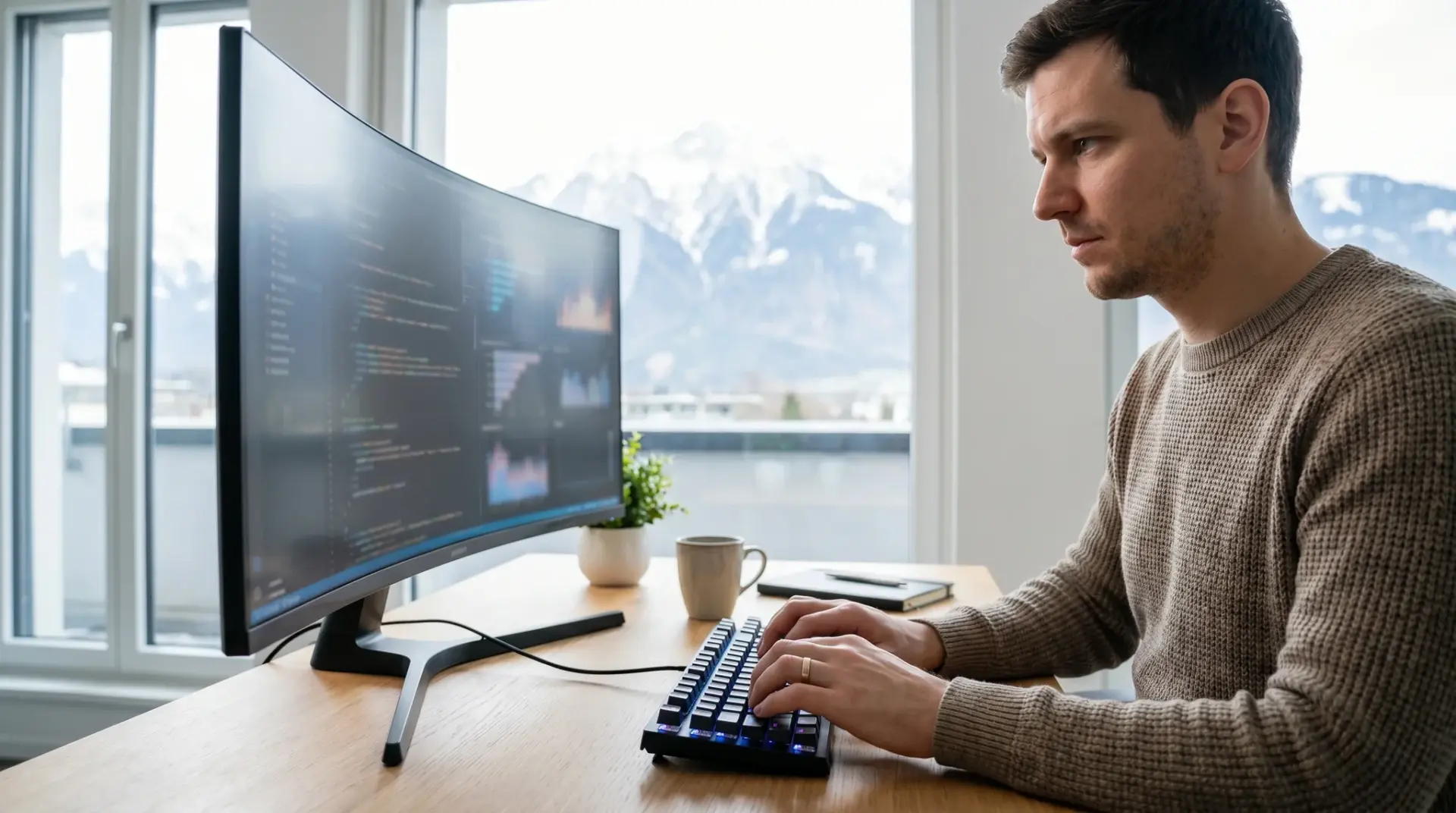 Entwicklerin konfiguriert Pre-Consent-Blocking und Consent Mode v2 an einem Code-Editor