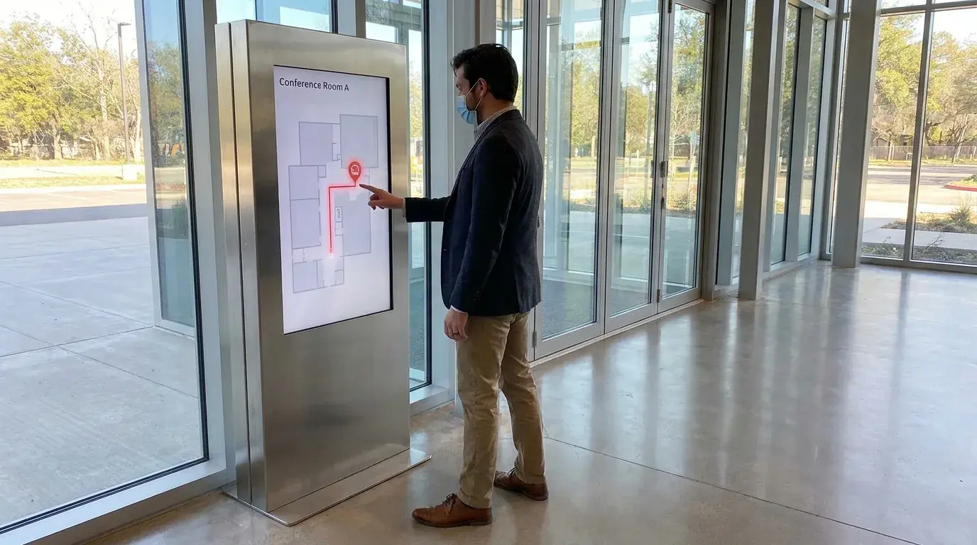 Barrierefreies Touch-Terminal in einer Behoerde fuer die Buergerinformation nach BFSG