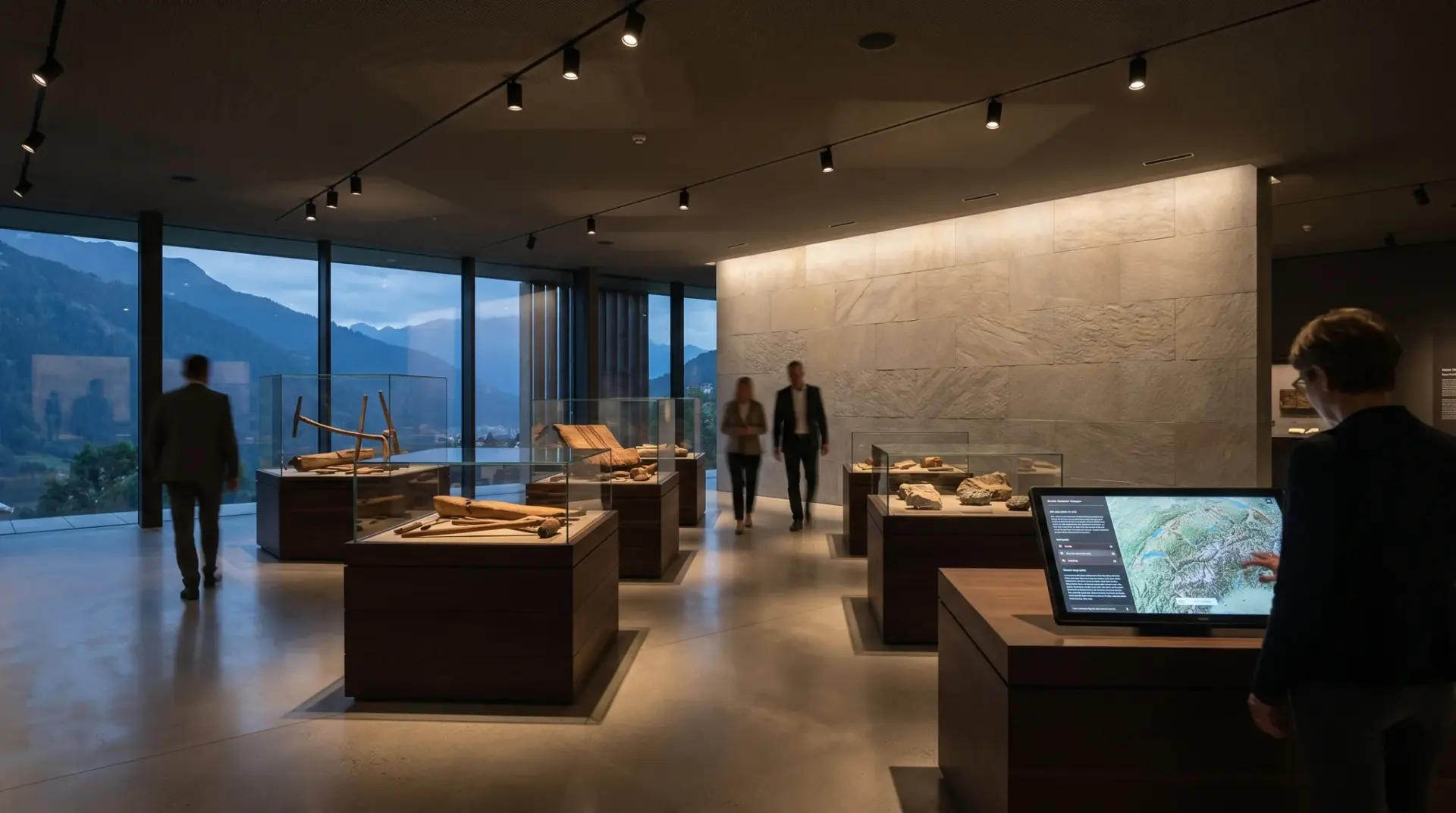 Museumsraum mit präziser, szenengesteuerter Exponat-Beleuchtung im Alpenraum