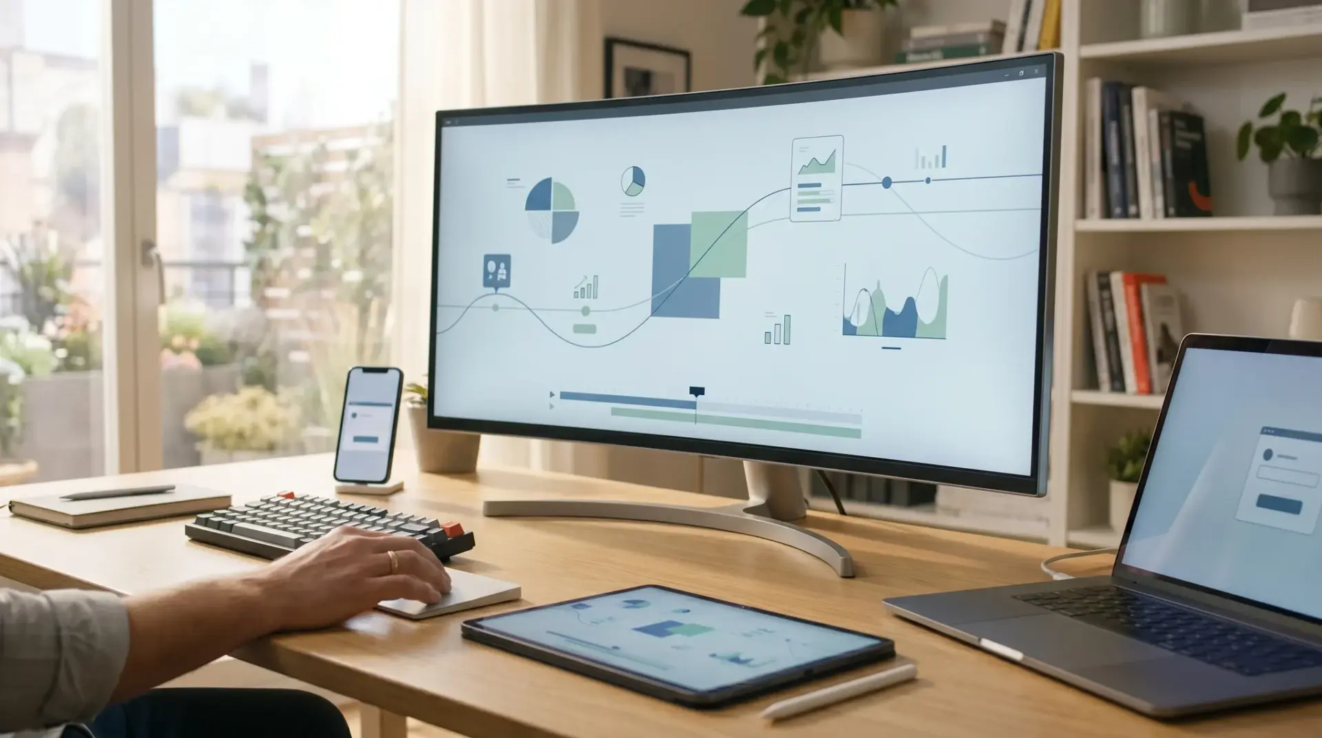 Bildschirm mit cleaner Motion-Graphics-Animation eines Erklärvideos