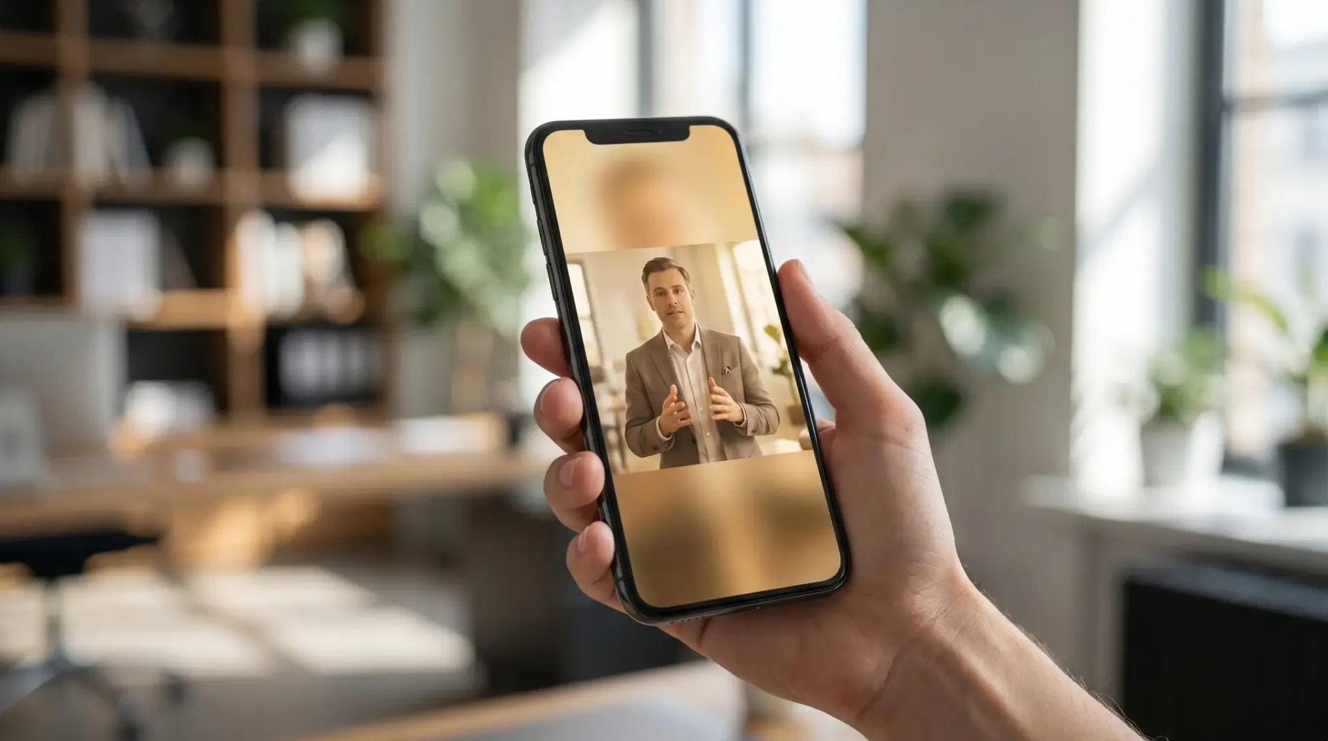 Fachexpertin auf dem Smartphone-Bildschirm als Short-Cut, gehalten in einer Hand