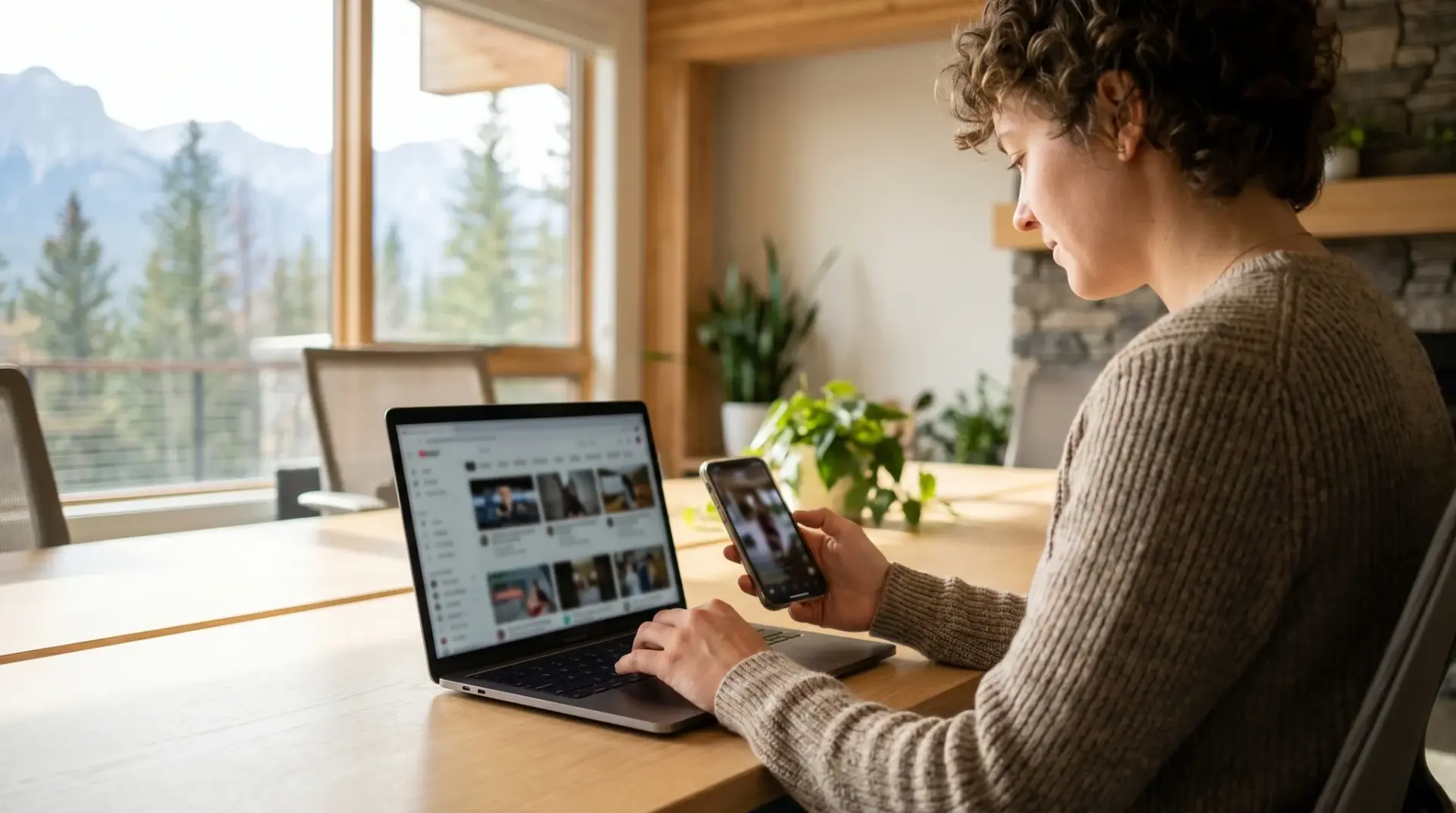 Mitarbeiter sichtet auf Laptop und Smartphone die FAQ-Videos in verschiedenen Formaten