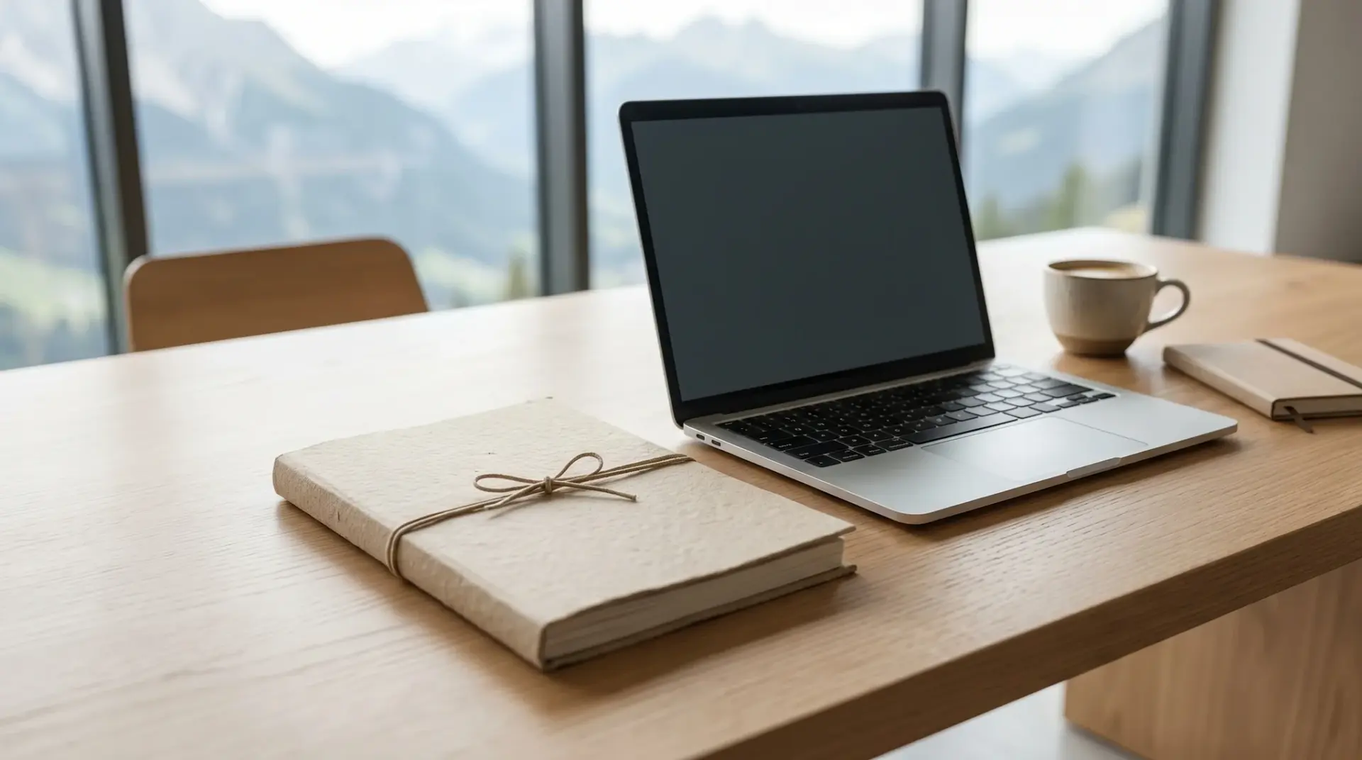 Gedruckter FAQ-Videos-Leitfaden liegt neben einem Laptop auf einem hellen Schreibtisch