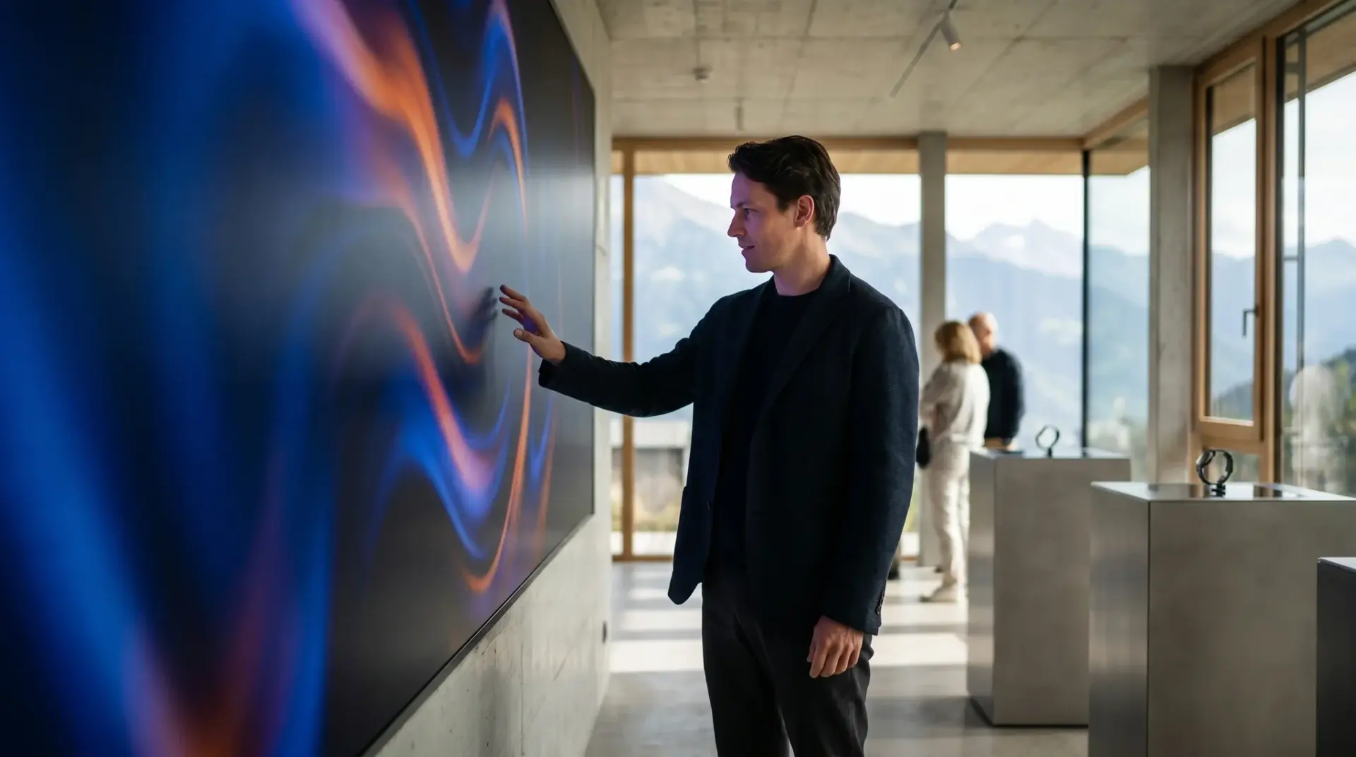 Besucher konfiguriert per Touch-Wall ein Produkt in einer modernen Markenwelt