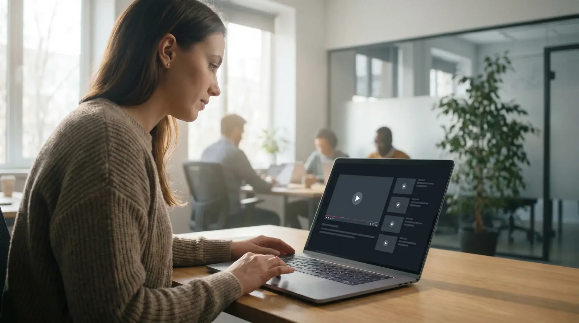 Mitarbeiter durchläuft ein verzweigtes interaktives Training am Laptop