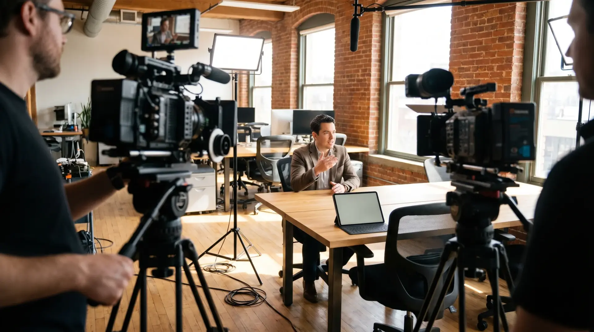 Mehrkamera-Setup beim Kundeninterview vor Ort im Arbeitsumfeld