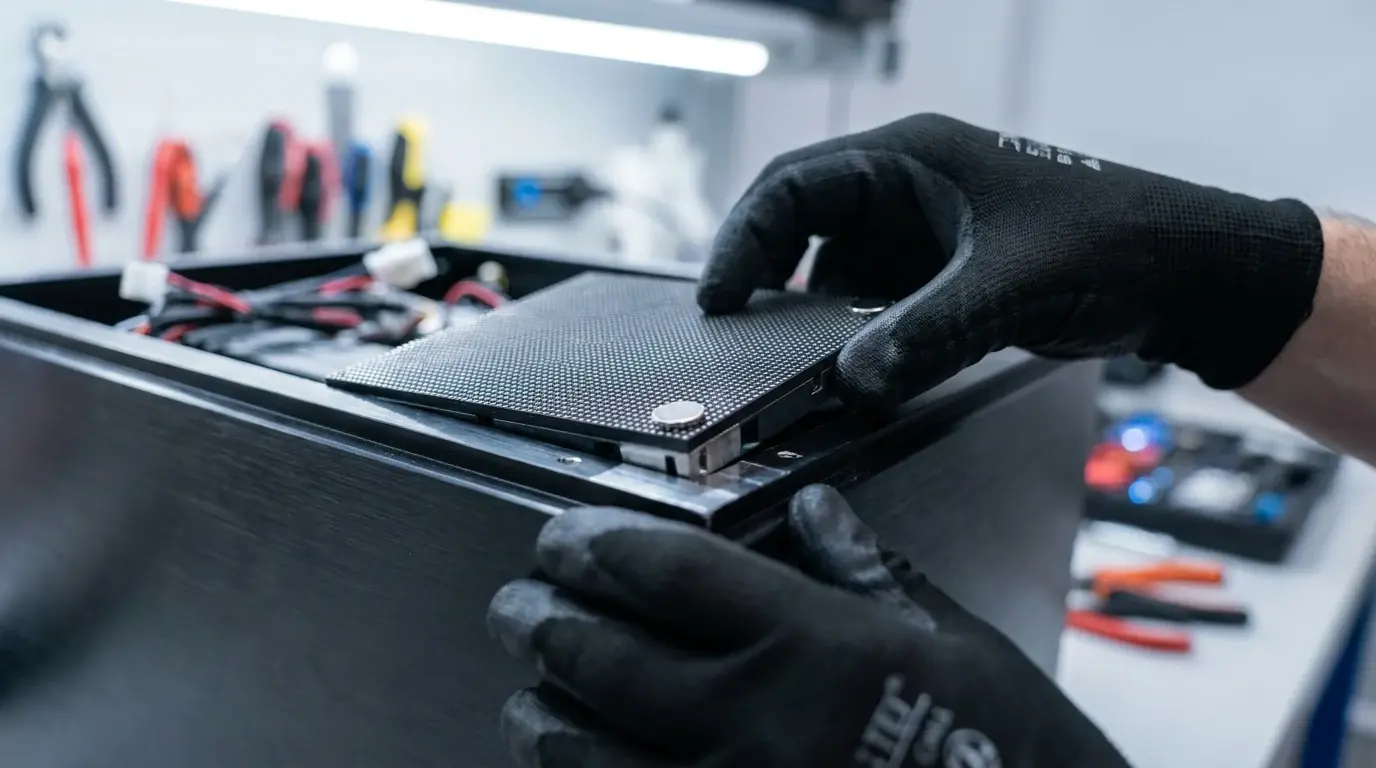 Montage eines Fine-Pitch-LED-Moduls bei der Installation