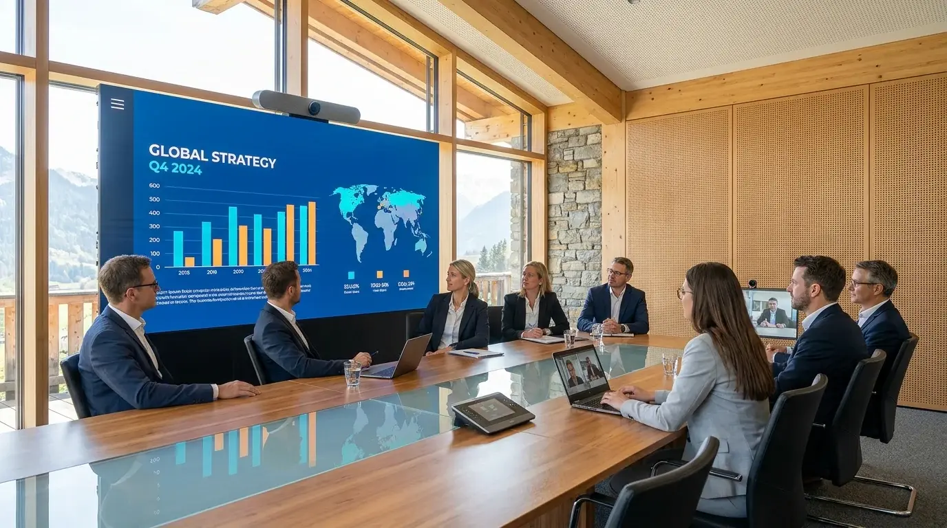 LED-Wall im Konferenzraum der MULTIMEDIAFABRIK für Präsentationen und hybride Meetings