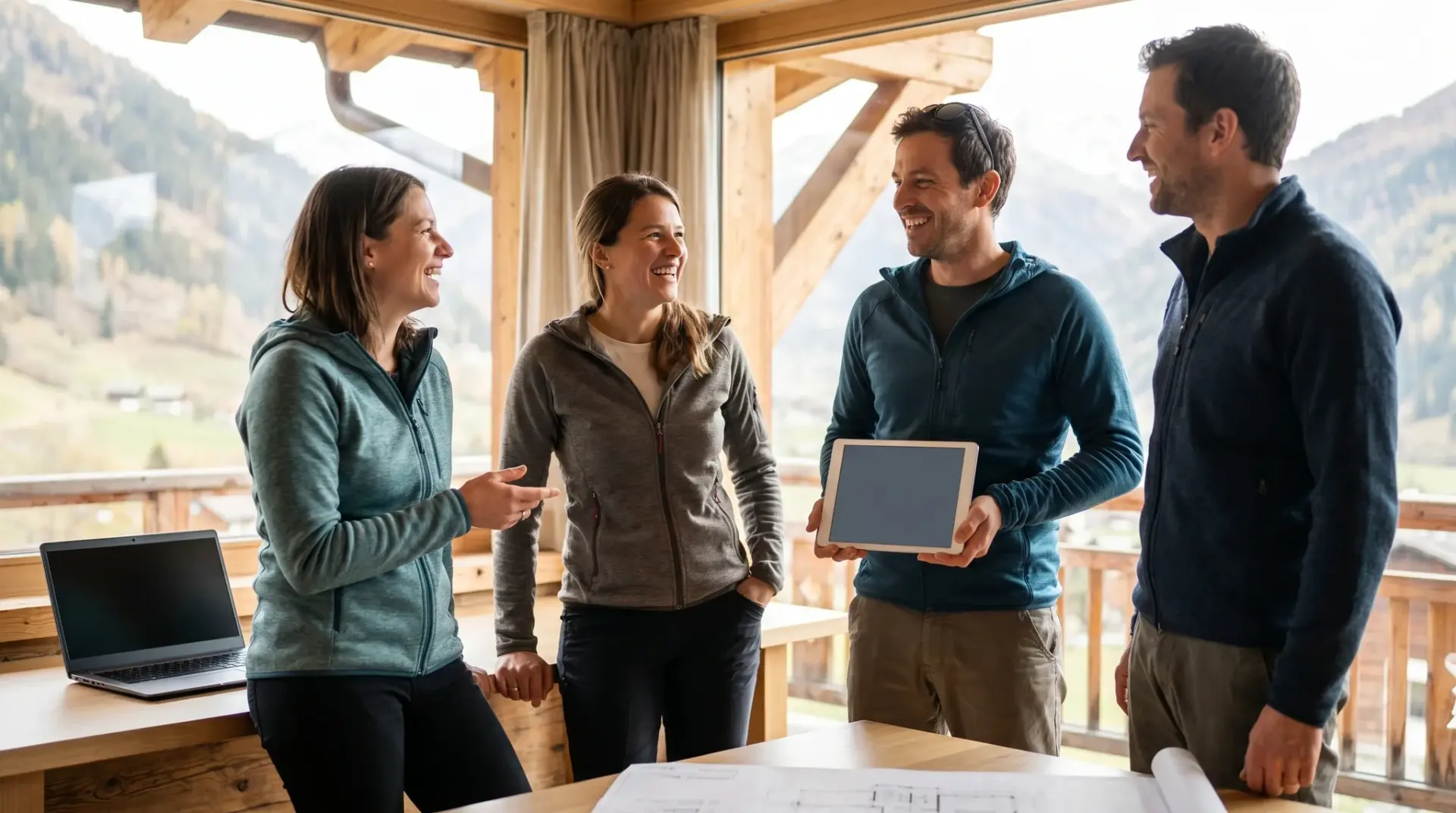 Kleines Team posiert entspannt und authentisch für ein Teamvorstellungs-Video