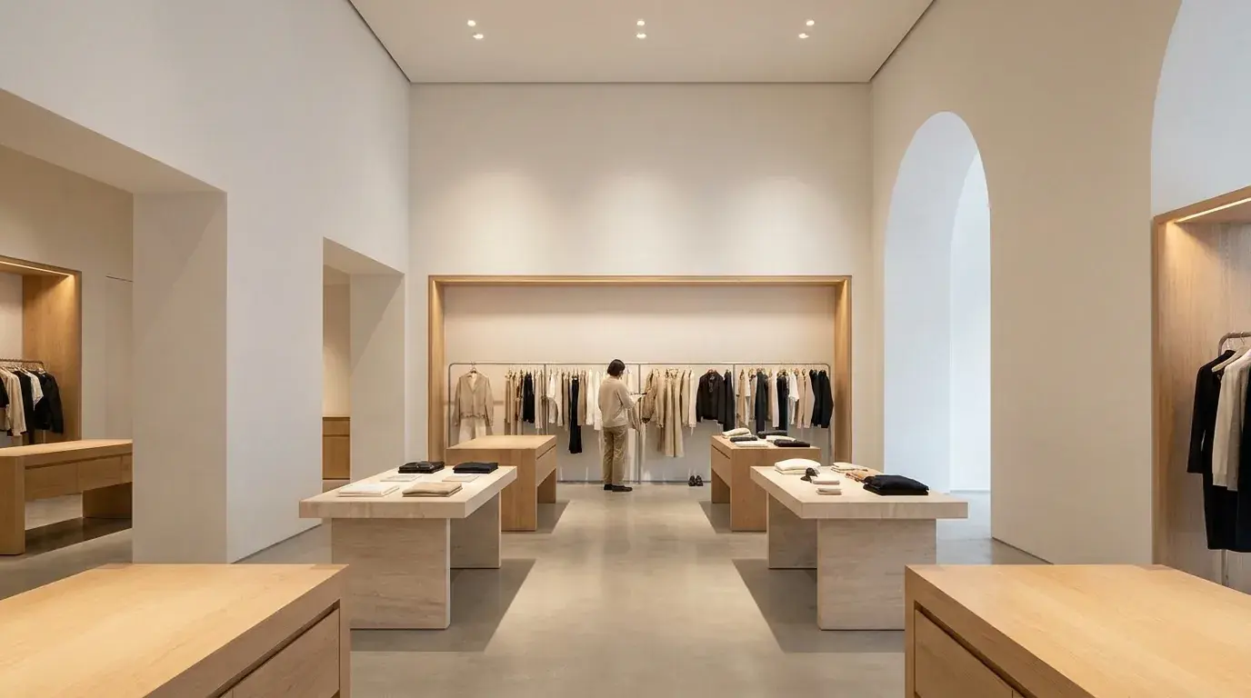 Helles Flagship-Store-Interieur mit einheitlichem Markenklang und unsichtbarer Beschallung