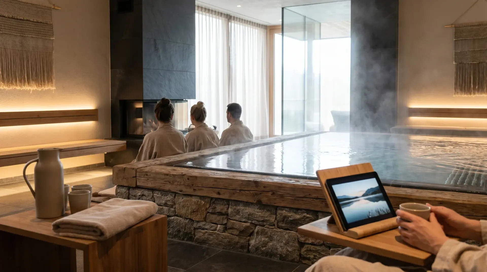 Ruhiger Spa-Bereich eines Hotels mit dezenter Klangwelt und feuchtraumtauglicher Technik