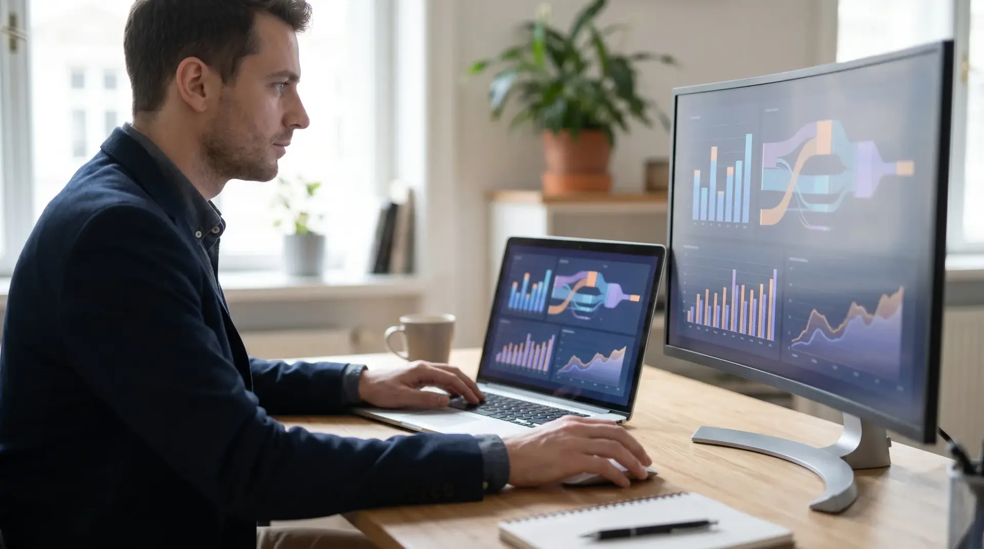 Berater analysiert am Laptop die digitale Sichtbarkeit eines Kunden im Digital-Audit