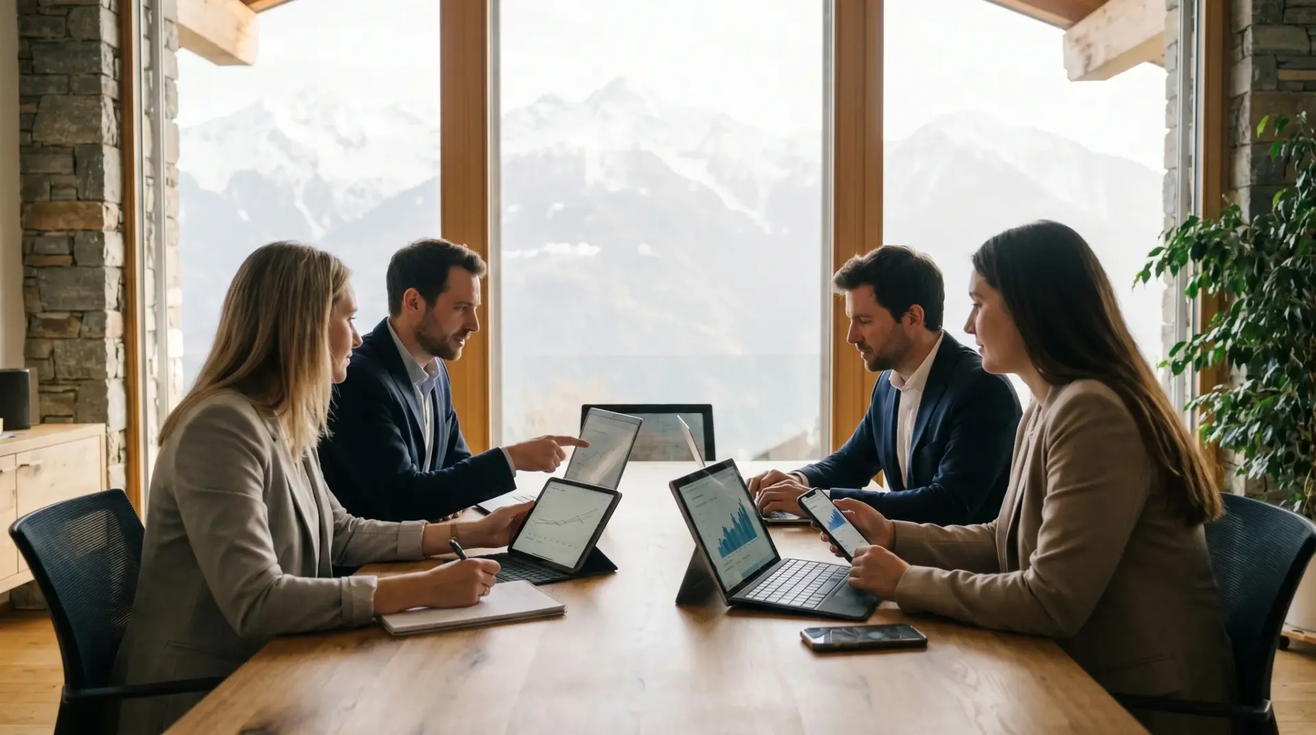Strategie-Workshop des Vorarlberger Teams in einem hellen Büro im Alpenraum