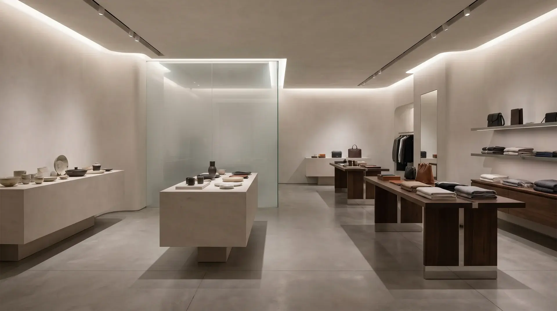 Premium-Retail-Showroom mit eingelassenen unsichtbaren Lautsprechern