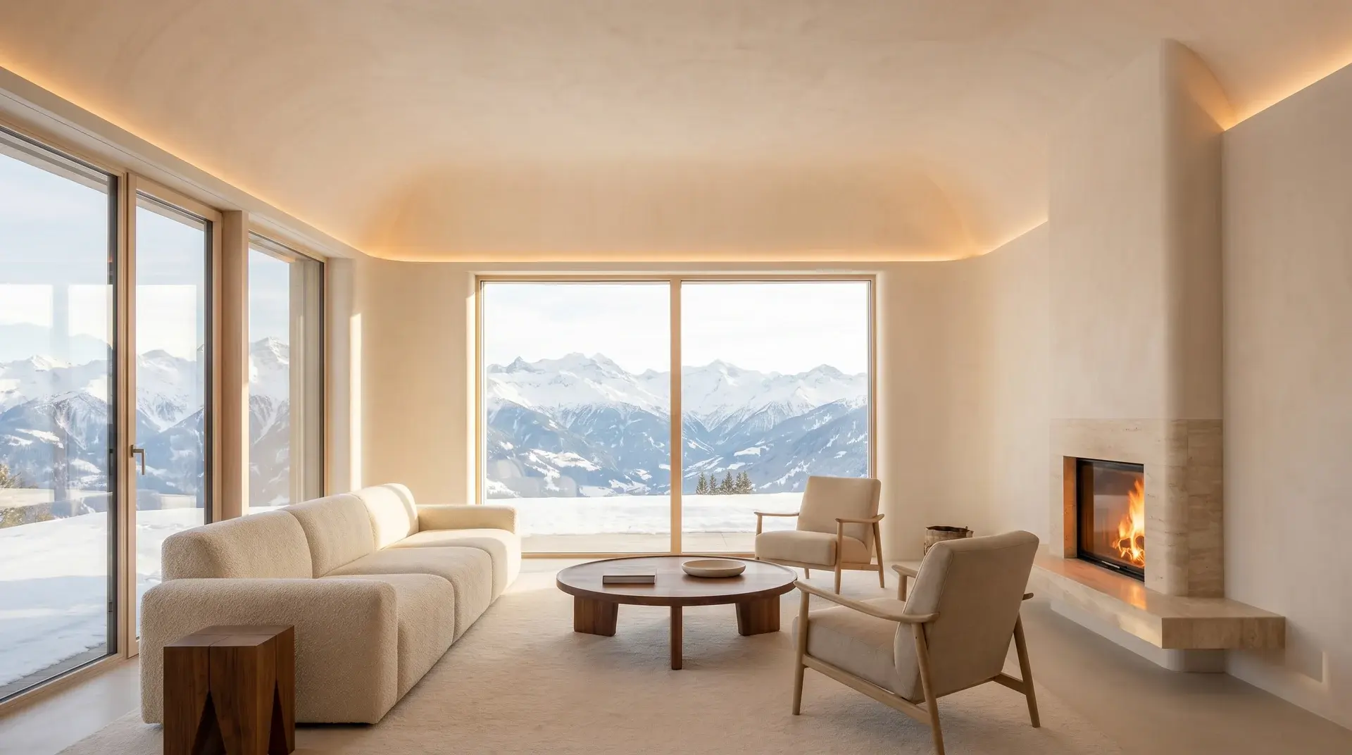 Premium-Wohnraum mit Klang aus Wand und Decke, ohne sichtbare Lautsprecher