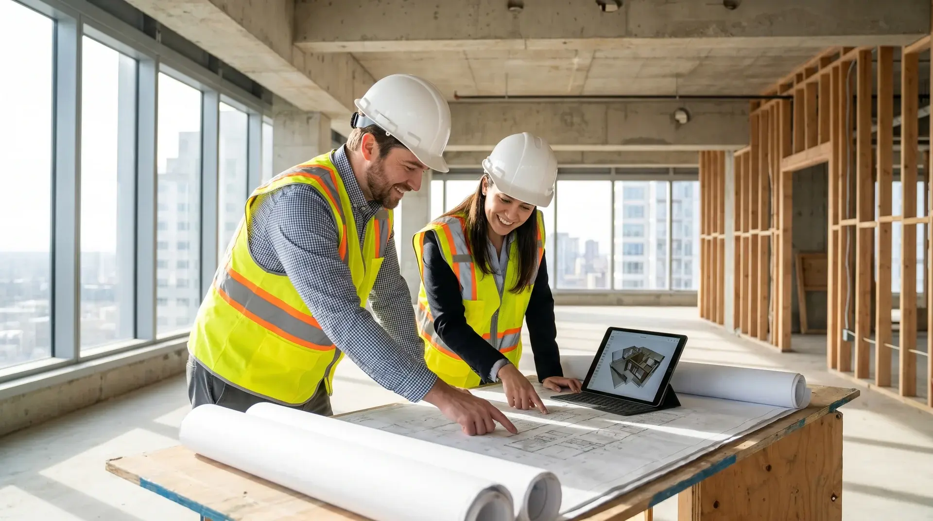 Beratung der MULTIMEDIAFABRIK mit Architekt auf der Baustelle