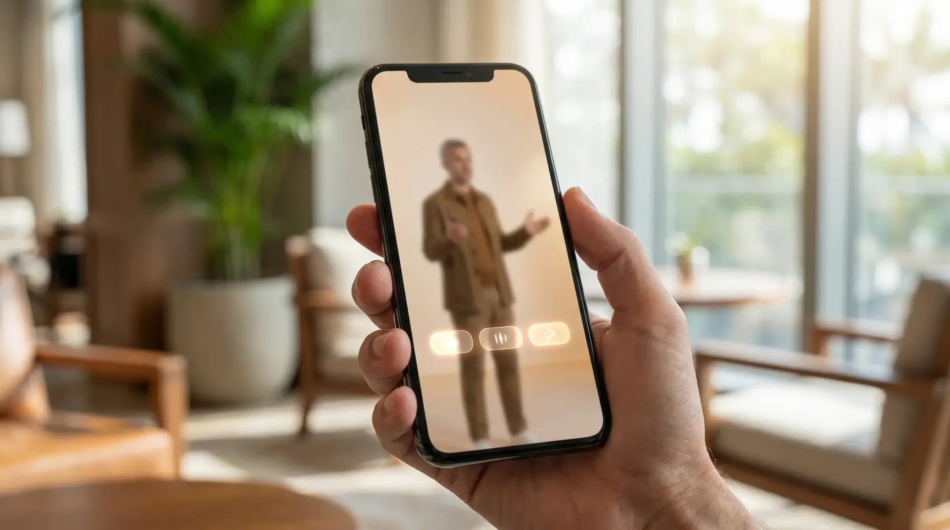 Smartphone mit dem interaktiven Video-Bot, der den Nutzer per Klick zum Ziel führt