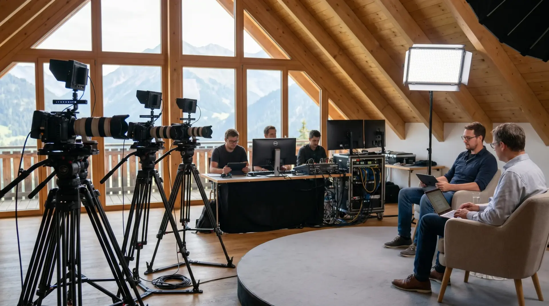 Mehrkamera-Studio-Setup mit Live-Regie für die Webinar-Produktion