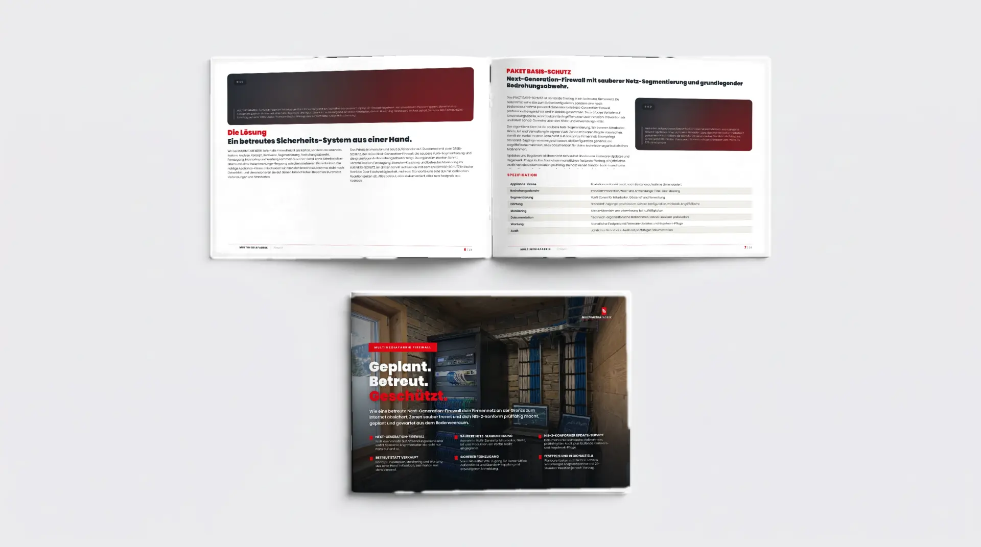 Das Firewall-ePaper der MULTIMEDIAFABRIK als aufgeschlagene Broschüre