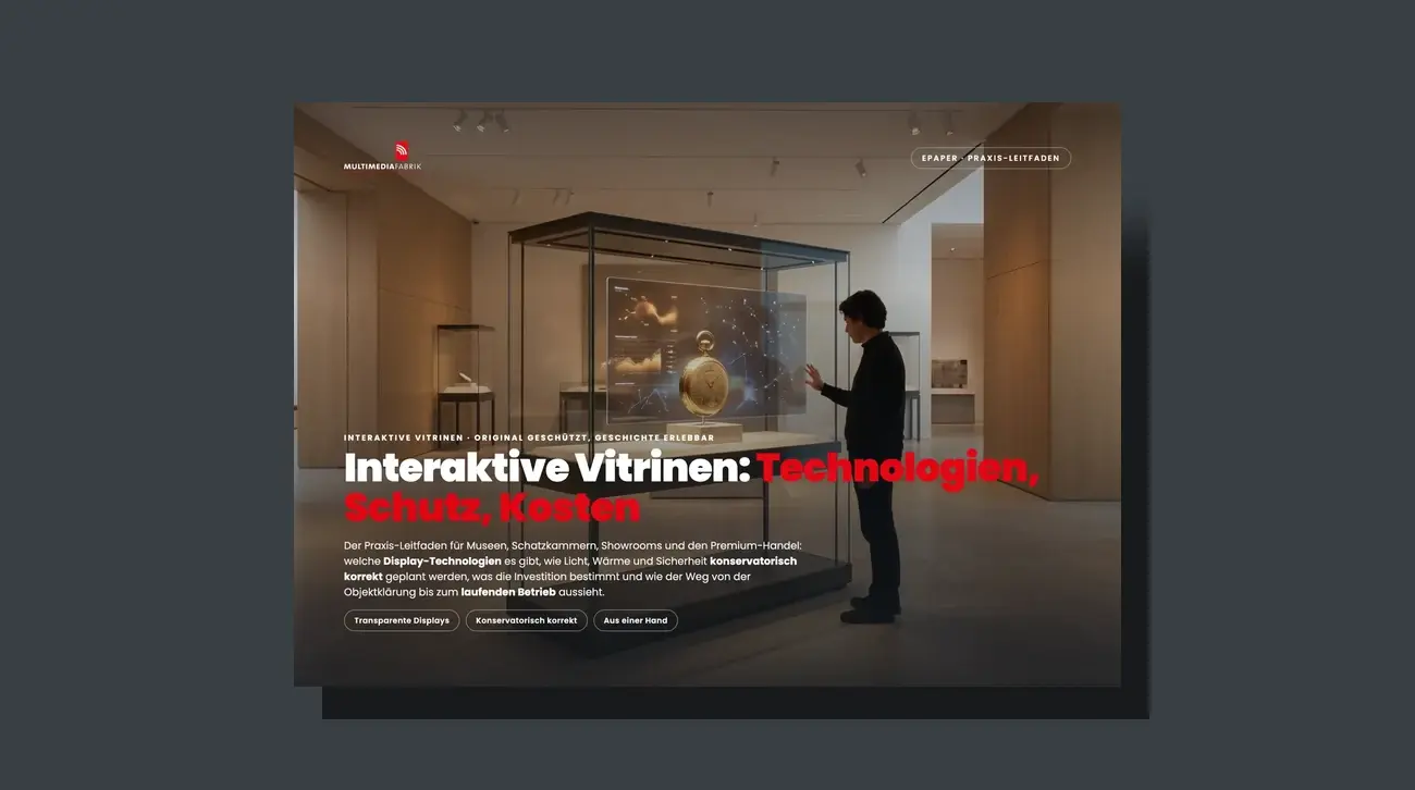 Cover des Leitfadens für interaktive Vitrinen der MULTIMEDIAFABRIK