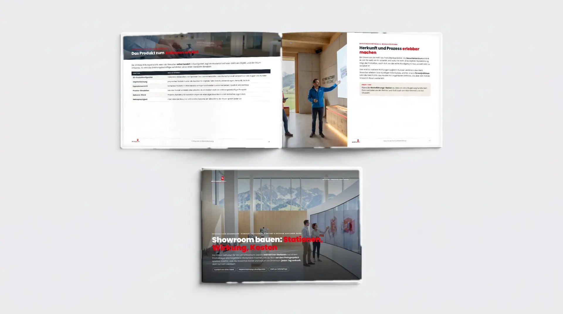 3D-Broschüren-Mockup des Leitfadens Showroom bauen: Stationen, Wirkung, Kosten