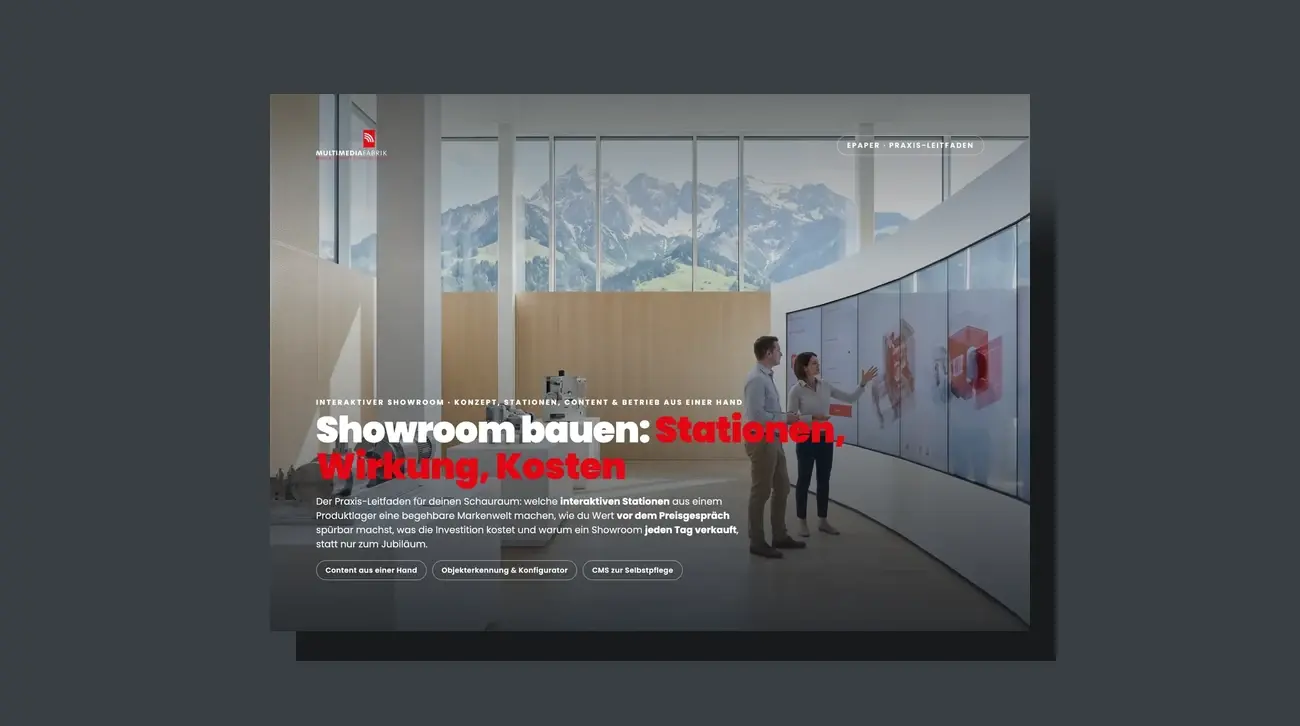 3D-Broschüren-Mockup des Leitfadens Showroom bauen: Stationen, Wirkung, Kosten