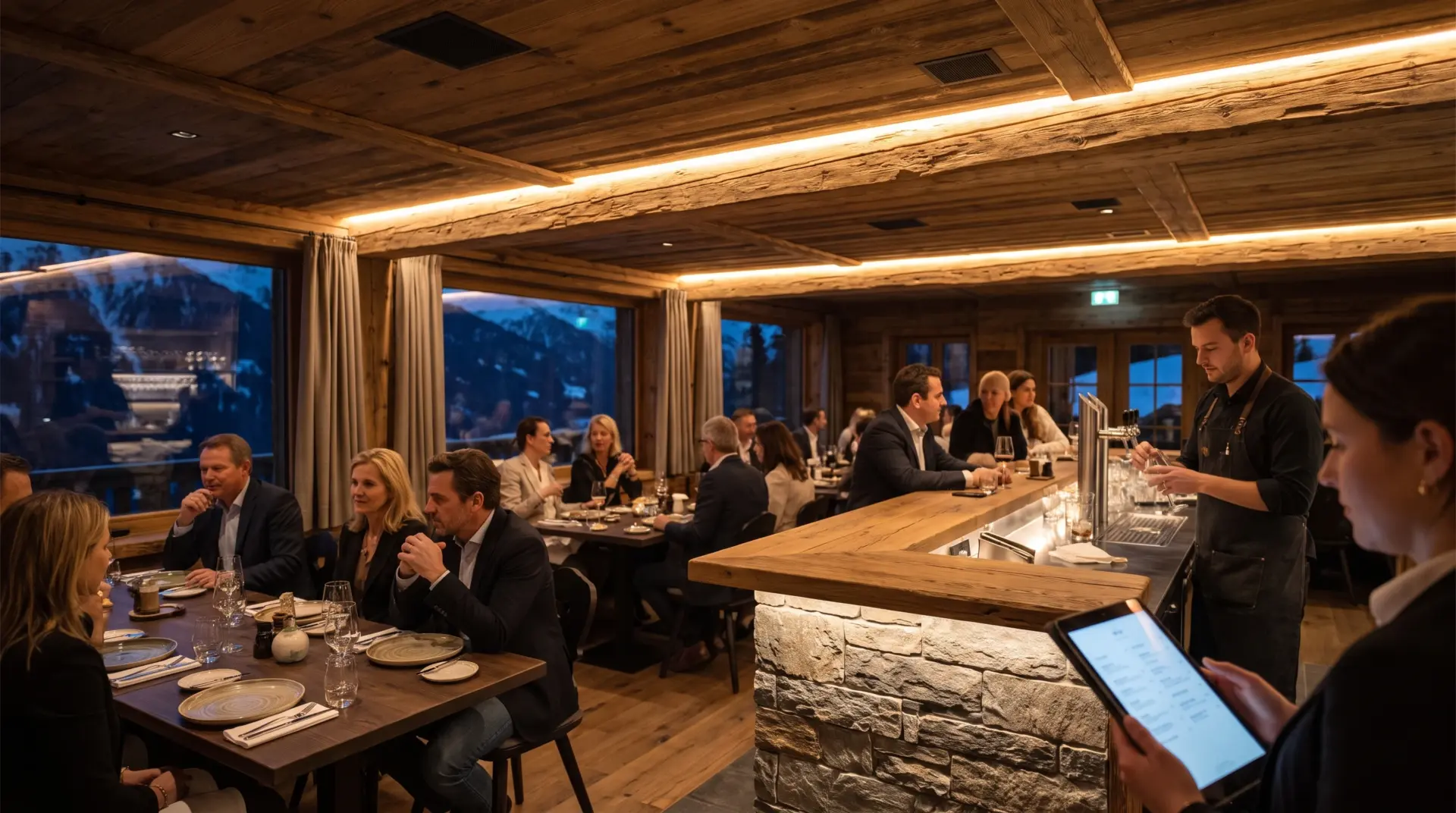 Medientechnik für Hotels: Restaurant bar (MULTIMEDIAFABRIK, Koblach, Vorarlberg)