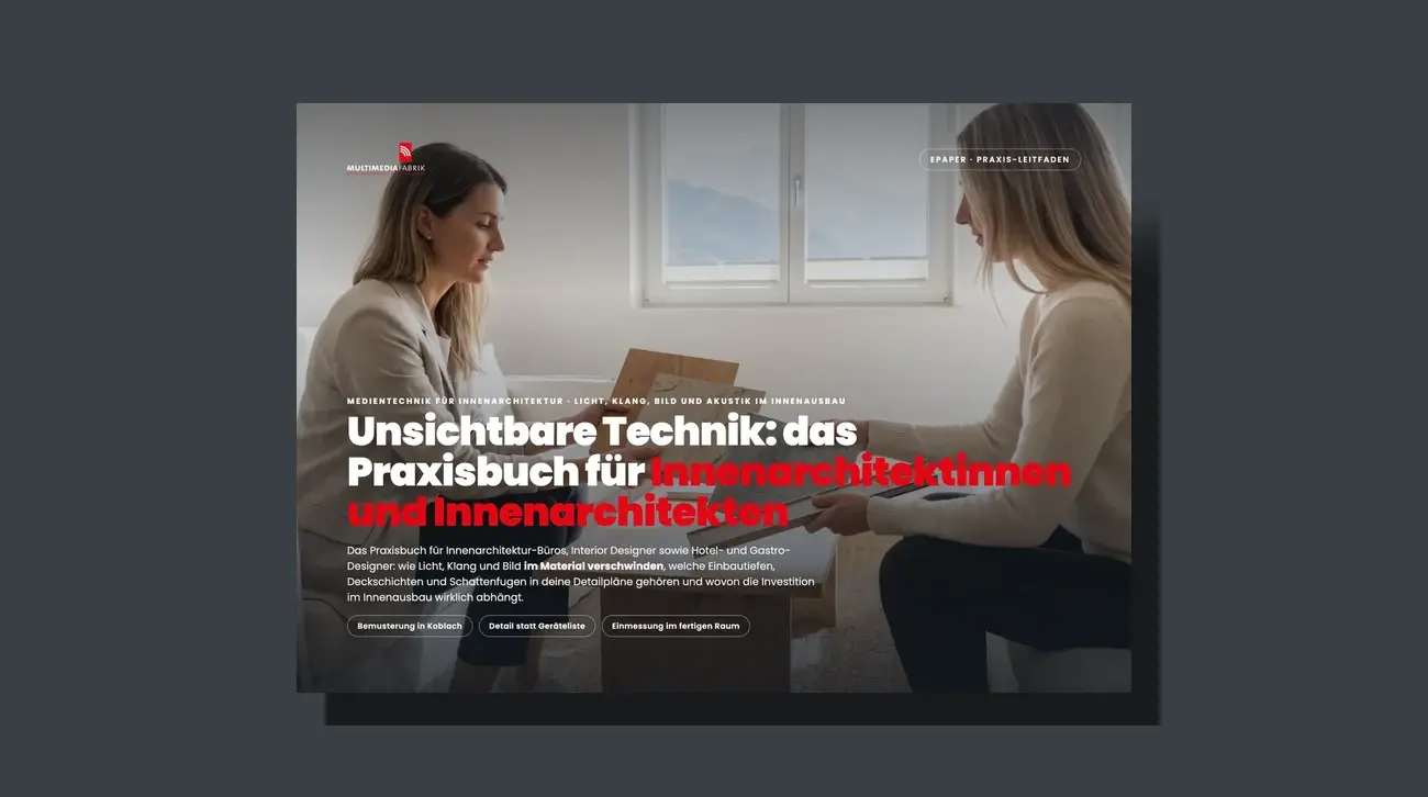 3D-Broschüren-Mockup des Leitfadens Unsichtbare Technik: Praxisbuch für Innenarchitekten