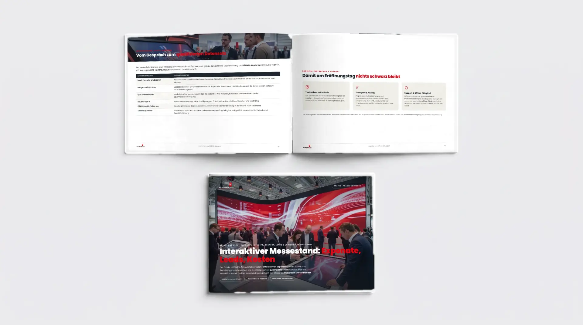 3D-Broschüren-Mockup des Leitfadens Interaktiver Messestand: Exponate, Leads, Kosten
