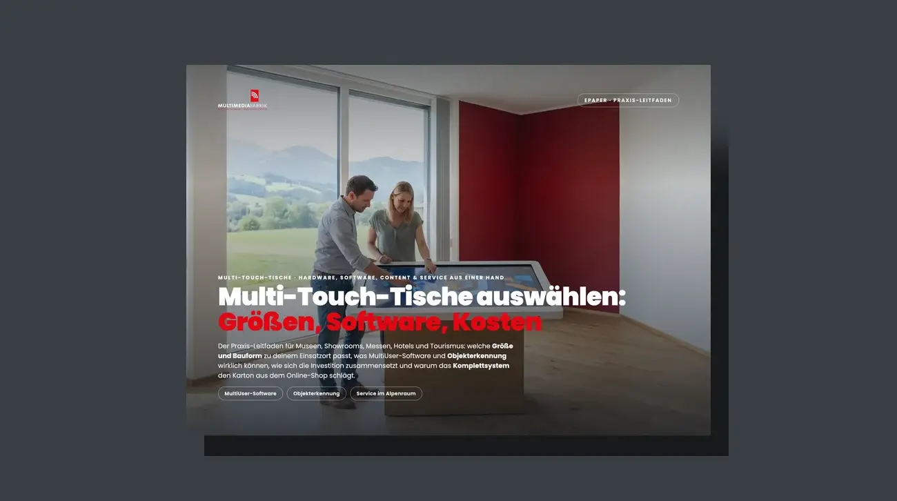 Cover des Multi-Touch-Tische-Leitfadens der MULTIMEDIAFABRIK
