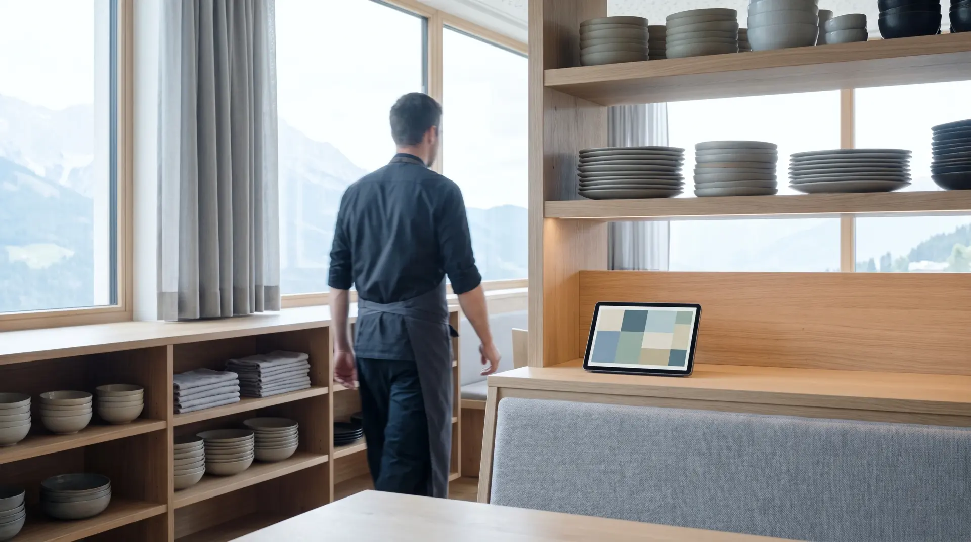 Kleines Display mit Dienstplan-Anmutung im Personalbereich eines Restaurants